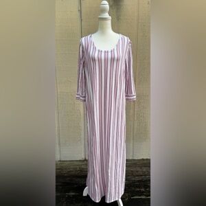 Soma Red, Pink and White Striped Long Sleeve Nightgown w Side Slits